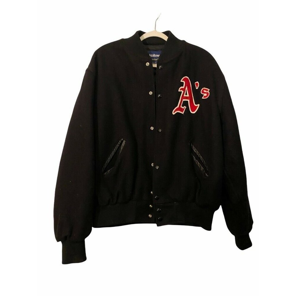 Oakland Athletics Holloway Mens Bomber Jacket Black Pockets Lined Snap Buttons L